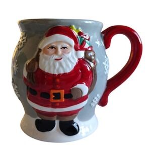 Vtg Earthenware Hand Painted Santa Claus Mug Holiday‎ Mug Hot Or Cold Colorful